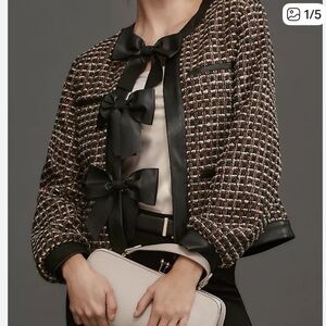Anthropologie Black and Brown Bow-Accent Blazer
